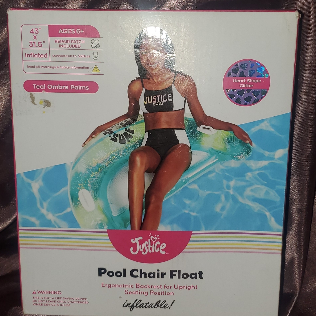 Justice Inflatable Teal Ombre Palms Pool Chair Float 43 X 315  Brand New